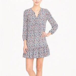 J. Crew Micro Floral V Neck Long Sleeve Mini Dress XS